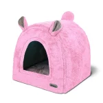 خانه سگ و گربه از جنس مخمل نرم مدل خرسی رنگ صورتی نیناپت ابعاد 45x50x45 سانتی متر