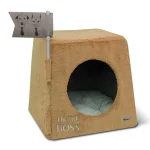 خانه سه کاره سگ و گربه از جنس مخمل نرم و ضخیم مدل باس رنگ نسکافه ای