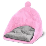 خانه چهار کاره سگ و گربه از جنس مخمل نرم و ضخیم رنگ صورتی مدل خرسی نیناپت ابعاد 45x50x45 سانتی متر کد 1803 - Image 5