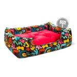 جای خواب سگ و گربه جنس پارچه مبلی درجه یک تشک رنگ سرخابی مدل منحنی