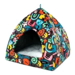 خانه سگ و گربه از جنس مخمل نرم و ضخیم با تشک طوسی