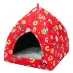 خانه سگ و گربه از جنس مخمل نرم و ضخیم قرمز مدل دونات