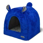 خانه چهار کاره سگ و گربه از جنس مخمل نرم و ضخیم رنگ آبی کاربنی مدل خرسی