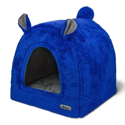 خانه چهار کاره سگ و گربه از جنس مخمل نرم و ضخیم رنگ آبی کاربنی مدل خرسی