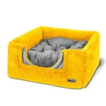 خانه چهار کاره سگ و گربه از جنس مخمل نرم و ضخیم رنگ زرد مدل خرسی نیناپت ابعاد 45x50x45 سانتی متر کد 1802 - Image 4