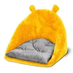 خانه چهار کاره سگ و گربه از جنس مخمل نرم و ضخیم رنگ زرد مدل خرسی نیناپت ابعاد 45x50x45 سانتی متر کد 1802 - Image 3