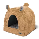 خانه چهار کاره سگ و گربه از جنس مخمل نرم و ضخیم رنگ نسکافه ای مدل خرسی