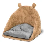 خانه چهار کاره سگ و گربه از جنس مخمل نرم و ضخیم رنگ نسکافه ای مدل خرسی نیناپت ابعاد 45x50x45 سانتی متر کد 1804 - Image 4