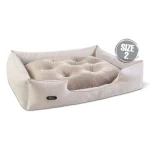 جای خواب سگ و گربه جنس پارچه مبلی درجه یک شیری با تشک بژ نیناپت