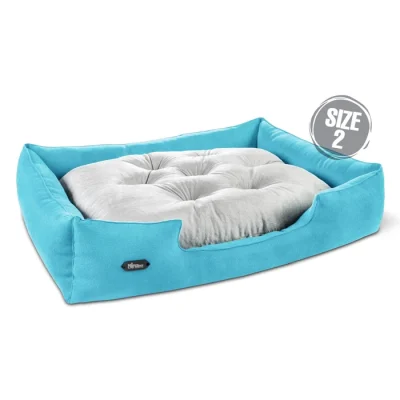 جای خواب سگ و گربه جنس پارچه مبلی درجه یک آبی آسمانی با تشک طوسی نیناپت