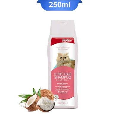 شامپو گربه مو بلند بایولاین مدل لانگ هیر عصاره نارگیل