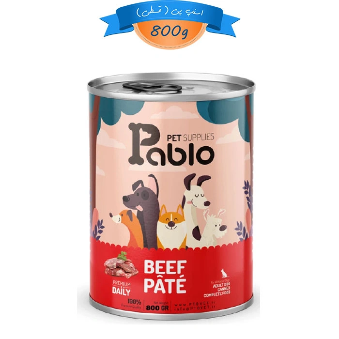 beef800- کنسرو پته سگ بالغ پابلو طعم گوشت خالص