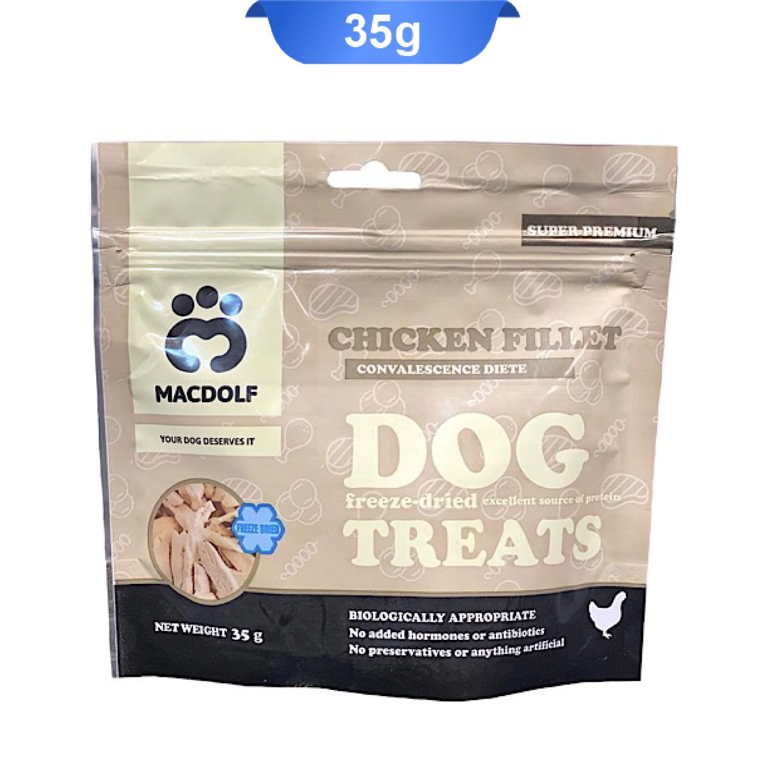 Macdolf-Adult-Dog-Freez-dried-Treat-With-chicken-fillet-35gr تشویقی سگ مکدلف طعم فیله مرغ مدل فریزدراید وزن 35 گرم Macdolf Chicken Fillet - Image 1