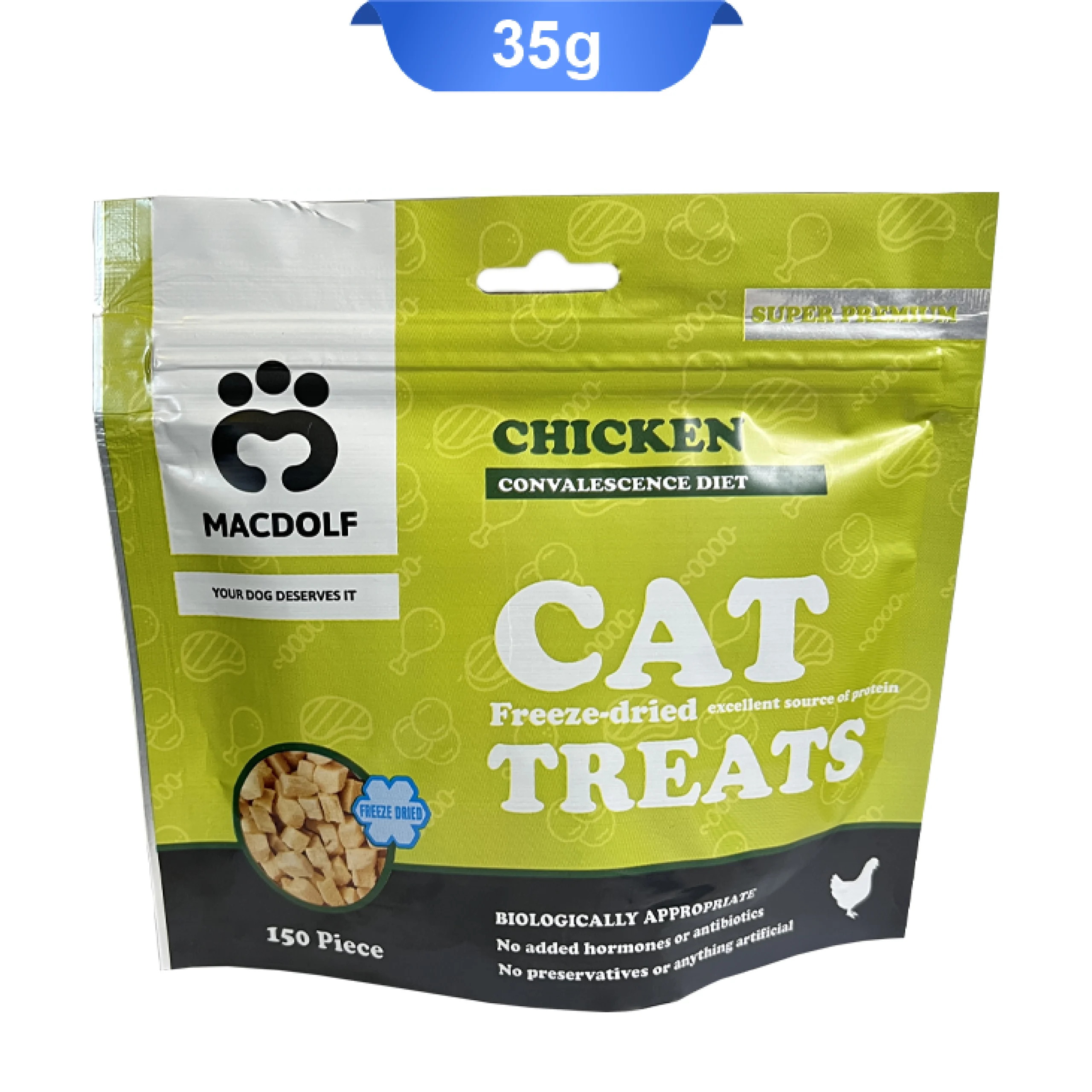 Macdolf-Adult-cat-Freez-dried-Treat-With-chicken-35gr تشویقی گربه مکدلف طعم مرغ مدل فریزدراید وزن 35 گرم Macdolf Chicken - Image 1