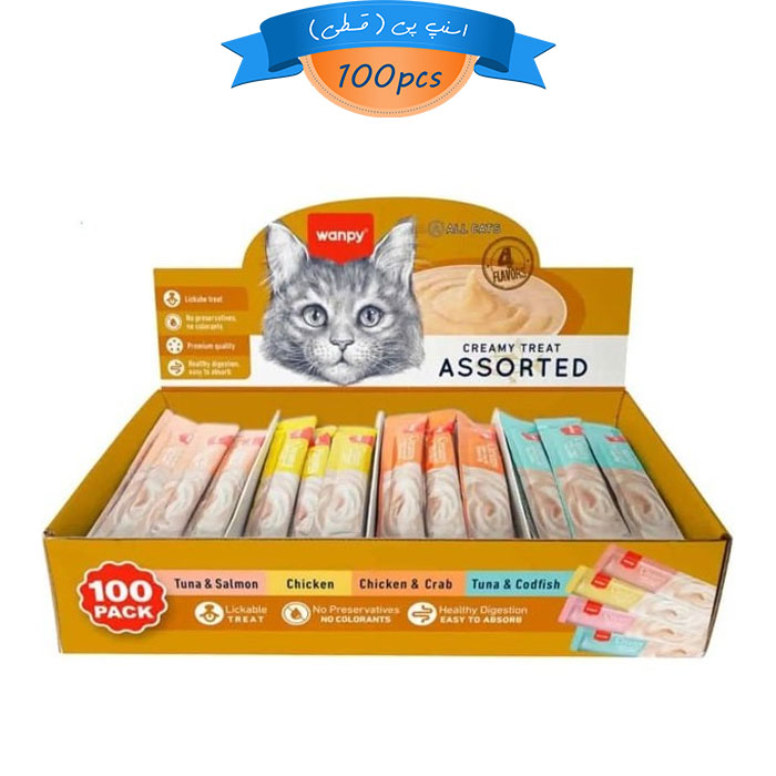 100-pcs بستنی گربه ونپی میکس 4 طعم مختلف ( تن و سالمون ، مرغ ، مرغ و خرچنگ ، ماهی تن و کاد)